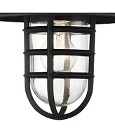 Marlowe Rustic Industrial Nautical Outdoor Wall Light Fixtures Set of 2 Black Hooded Cage 13" Clear Glass for Post Exterior Barn Deck House Home