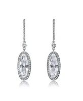 Sterling Silver White Gold Plating with Clear Cubic Zirconia Halo Dangle Earrings