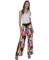 Karl Lagerfeld Paris Women's Geo-Print Pull-On Pants