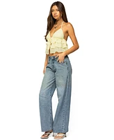 Edikted Women's Zephi Split Front Ruffled Top