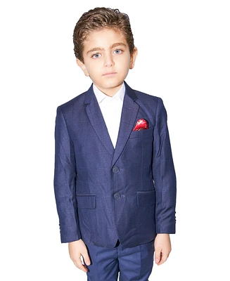 Elie Balleh Boys Navy Slim Fit Windowpane Jacket