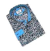 Elie Balleh Little Boys Teal Slim Fit Leapord Button-Down Shirt