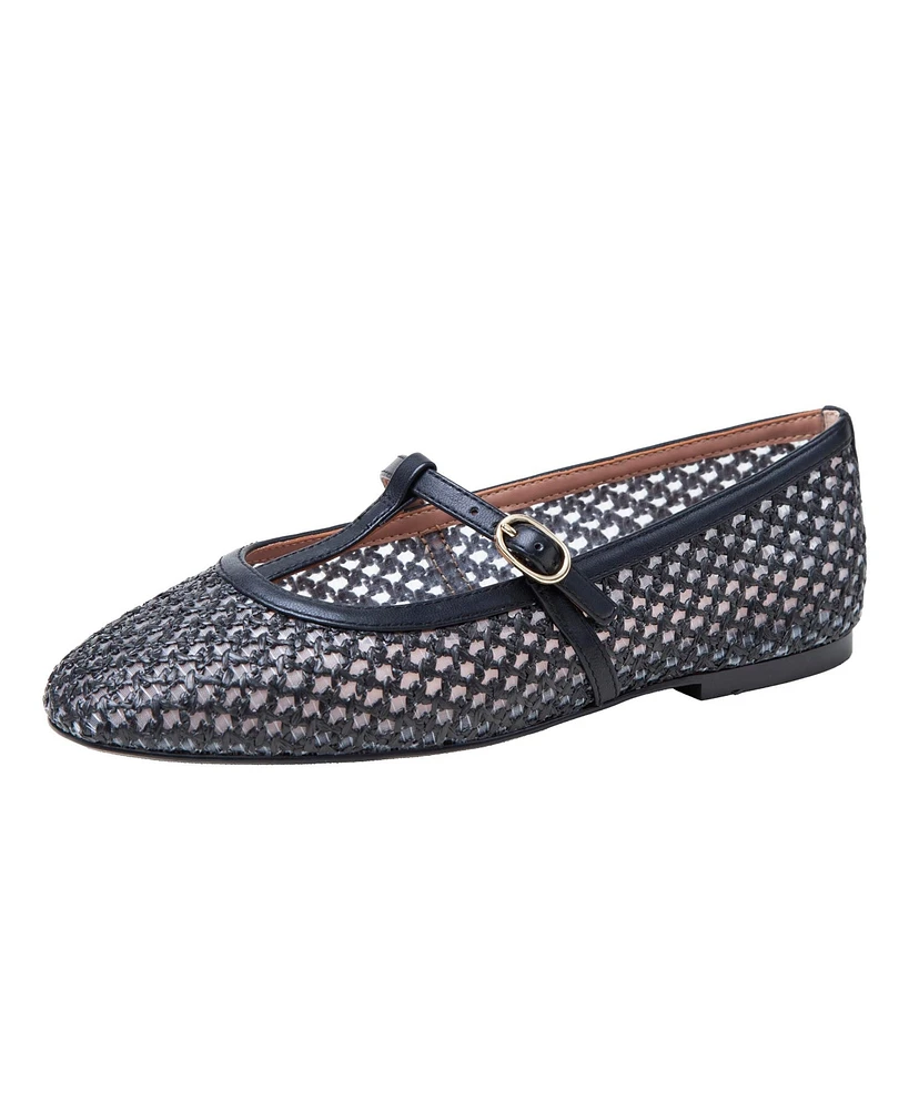 Monet | Raffia and Nappa Leather T-Strap Flats