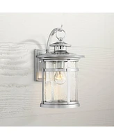 Callaway Modern Industrial Outdoor Wall Light Fixtures Set of 2 Chrome Metal Lantern Frame 11 3/4" Clear Seedy Glass Panels for Post Exterior Bar