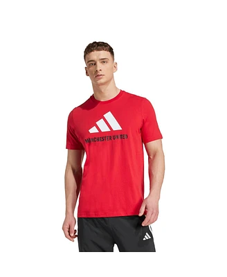 Adidas Men's Red Manchester United Three-Stripe Wordmark T-Shirt