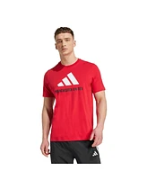 Adidas Men's Red Manchester United Three-Stripe Wordmark T-Shirt