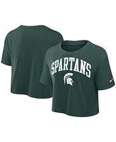 Nike Women's Green Michigan State Spartans Power Pursuit Athletic Prep Arch Performance Cropped T-Shirt