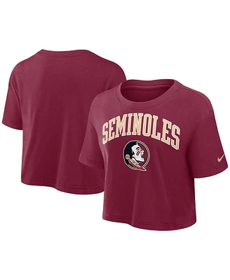 Nike Women's Garnet Florida State Seminoles Power Pursuit Athletic Prep Arch Performance Cropped T-Shirt