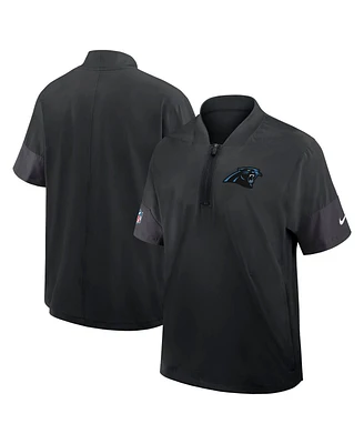Nike Men's Black Carolina Panthers Sideline Short Sleeve Quarter-Zip Coach Jacket