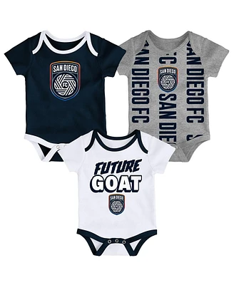 Outerstuff Newborn 3-Pack Navy/Heather Gray San Diego Fc Loyal Buddies Bodysuit Set
