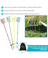 Outdoor Drink Holder Stakes, Heavy Duty, Set of 4, Multi Colored