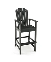 30 Inches Counter Height Outdoor Hdpe Bar Stool with Armrests and Footrest-Black