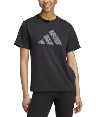 adidas Women's Cotton Animal-Print Logo Crewneck T-Shirt
