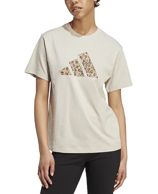 adidas Women's Cotton Animal-Print Logo Crewneck T-Shirt