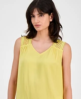 T Tahari Women's V-Neck Sleeveless Lace-Shoulder Top