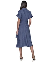 Karl Lagerfeld Women's Belted Pinstripe Midi Dress