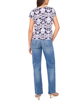 Sam & Jess Petite Printed V-Neck Cap-Sleeve Tee