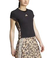 adidas Women's Leopard-Print Trim Slim-Fit T-Shirt