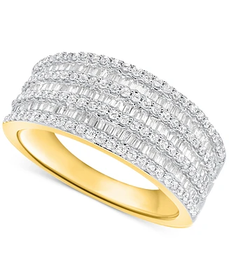 Diamond Round & Baguette Multirow Statement Ring (1 ct. t.w.) Sterling Silver