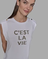 Karl Lagerfeld Paris Petite C'est La Vie Studded Top