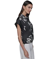 Karl Lagerfeld Paris Women's Printed Elastic-Hem Shirt
