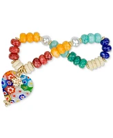 Patricia Nash Gold-Tone Heart Charm Beaded Stretch Bracelet