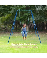 Outdoor Kids Swing Set with Heavy-Duty Metal A-Frame and Ground Stakes