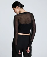 Kenneth Cole Women's Sheer Saddle-Shoulder Cropped Cardigan
