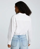 Kenneth Cole Women's Button-Front Long-Sleeve Cropped Shirt