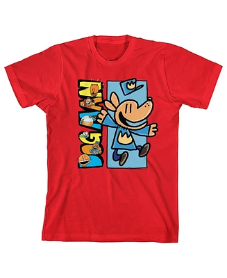 Dog Man Boys Characters Inside Logo Youth Red Crew Neck Short Sleeve T-shirt -Xl