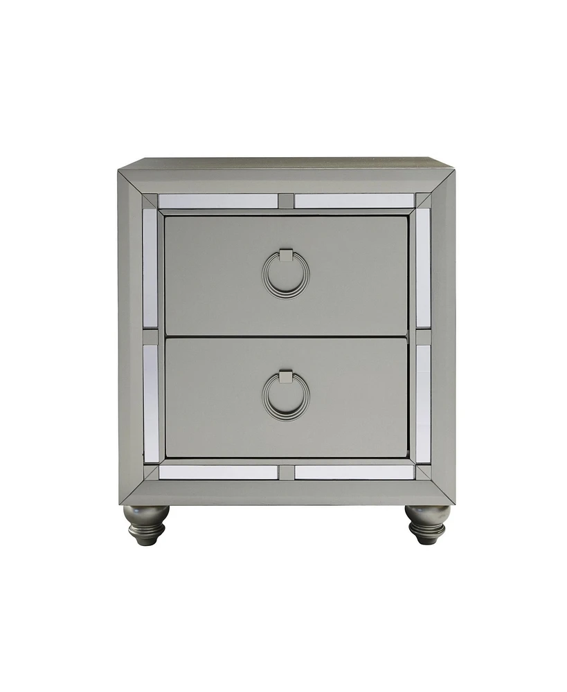 Modern Tone Nightstand with 2 Drawers and Mirror Accents