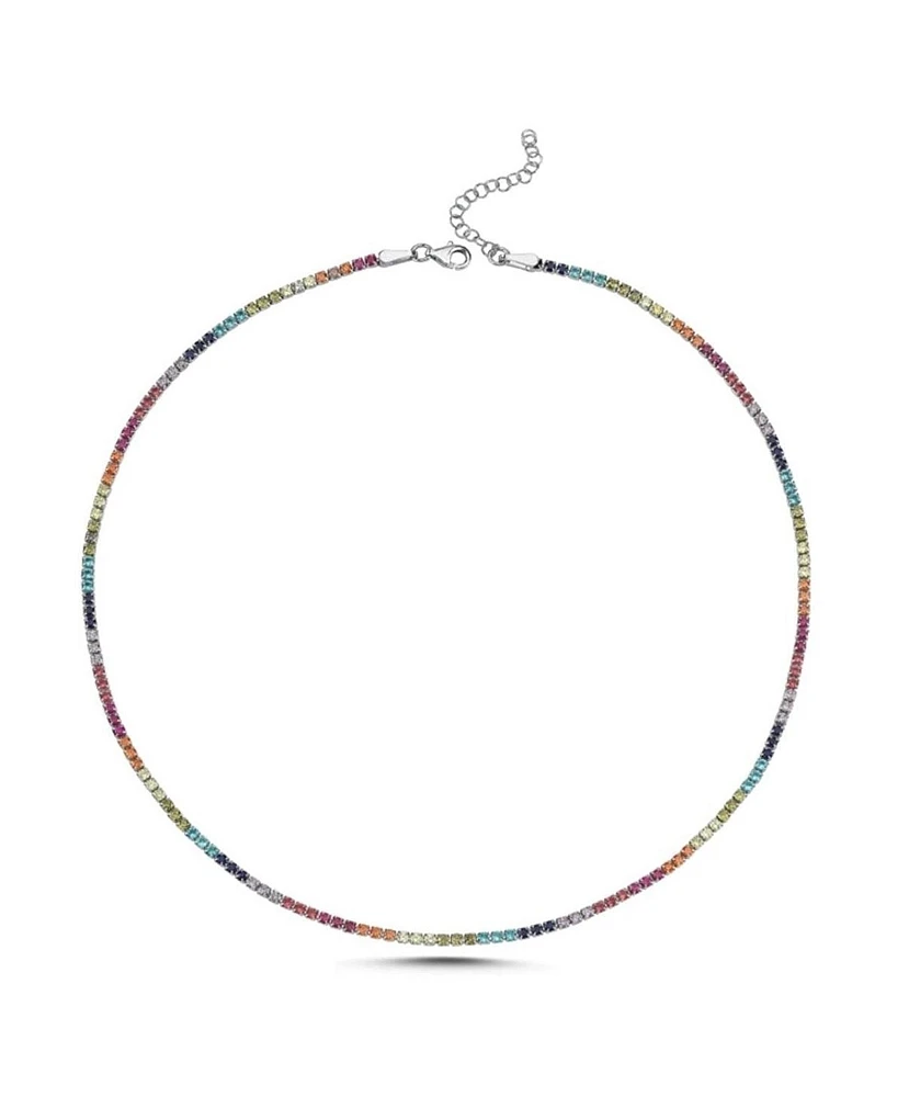 Spero London Rainbow Colourful Sterling Silver Tennis Necklace