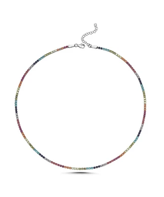 Spero London Rainbow Colourful Sterling Silver Tennis Necklace