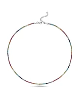 Spero London Rainbow Colourful Sterling Silver Tennis Necklace