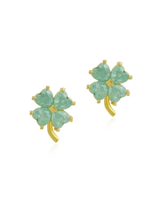 Spero London Four Leaves Clover Sterling Silver Stud Earring - Green