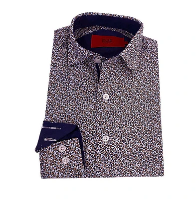 Elie Balleh Little Boys Navy Printed Short Sleeve Slim Fit Shirt