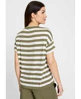 Olsen Women's Striped Tee with Puff Print Detail