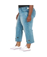 Poetic Justice Plus Curvy-Fit Grommet Trim Cropped Ankle Jeans