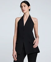 Kenneth Cole Women's Luxe Twill Three-Button Halter Vest