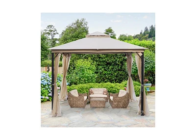 Rustproof Double Top Gazebo with Mosquito Curtains for Outdoor Enjoyment