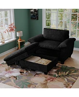 51" Chenille Chaise Lounge with Ottoman & Storage