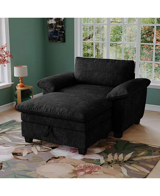 51" Chenille Chaise Lounge with Ottoman & Storage