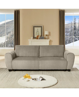 Corduroy Sleeper Sofa Couch with Storage - Light Brown