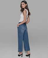 Karl Lagerfeld Paris Petite High Rise Cropped Wide-Leg Jeans