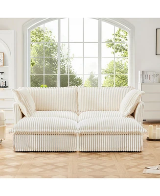 Corduroy 2-Seater Sofa with Ottomans & Sleeper