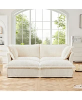 Corduroy 2-Seater Sofa with Ottomans & Sleeper
