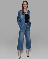 Karl Lagerfeld Paris Petite Crewneck Button-Front Denim Jacket