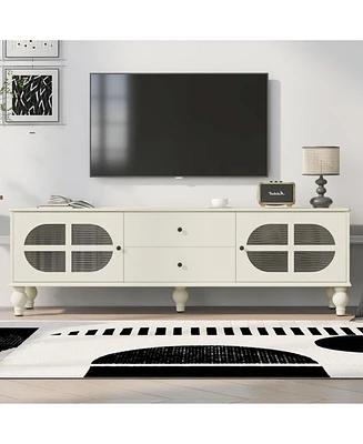 Modern 68.9" Tv Stand with Fluted Glass Doors for TVs up to 75
