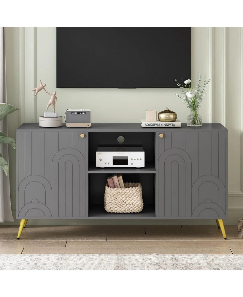 Modern Tv Stand with Adjustable Shelf, Metal Legs