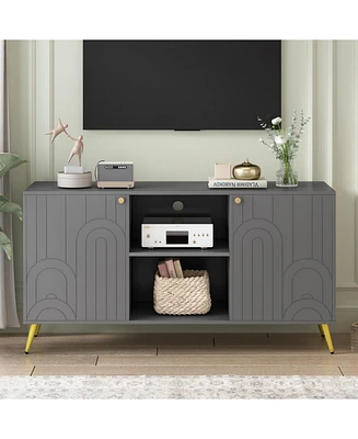 Modern Tv Stand with Adjustable Shelf, Metal Legs